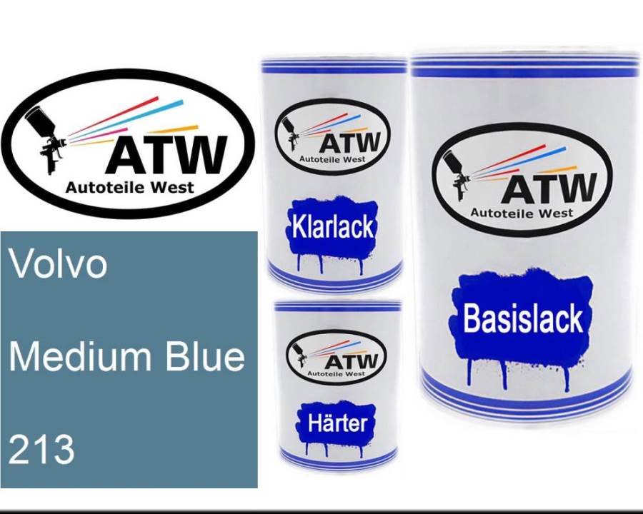 Volvo, Medium Blue, 213: 500ml Lackdose + 500ml Klarlack + 250ml Härter - Set, von ATW Autoteile West.